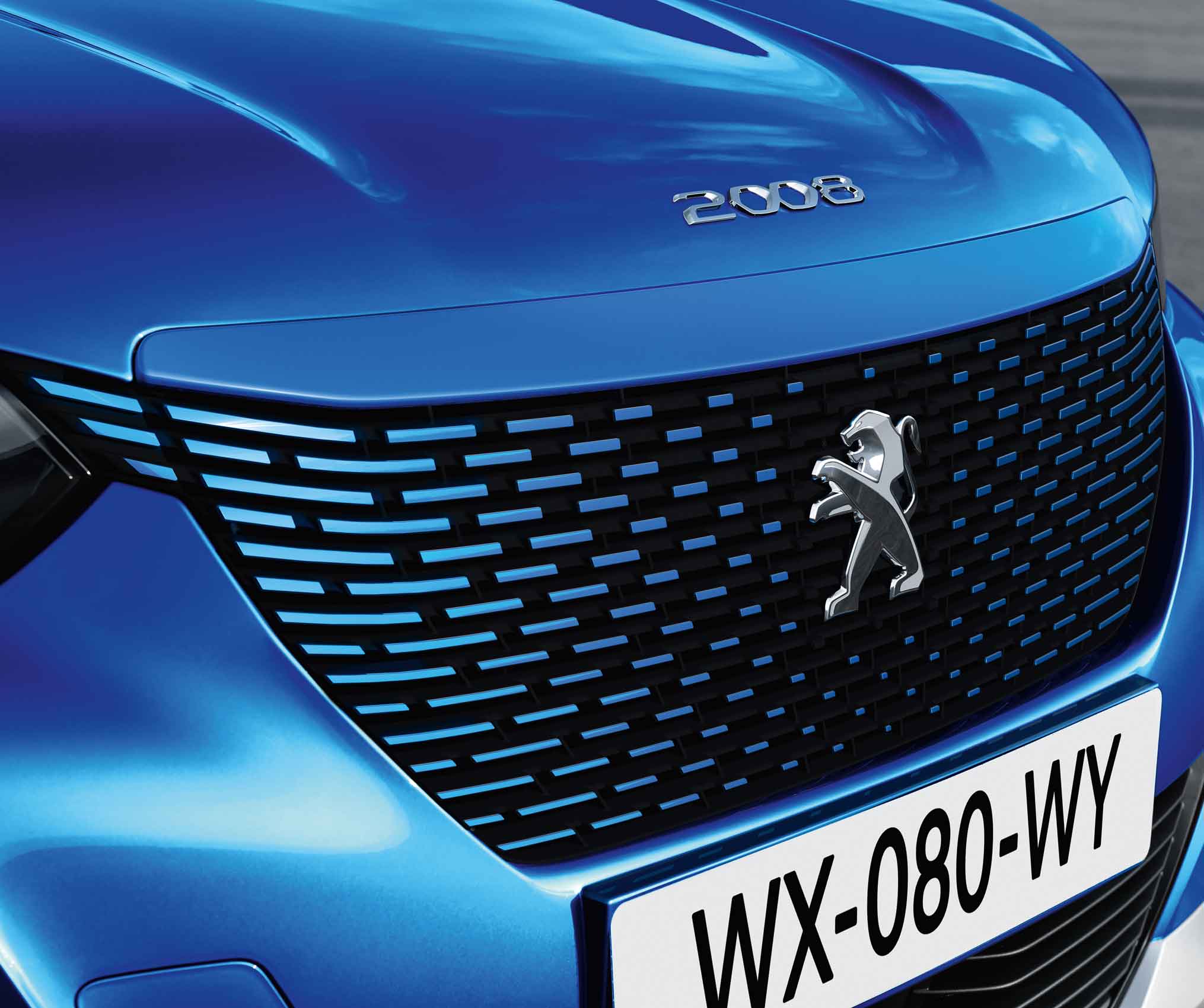 The front grill of the Peugeot e2008